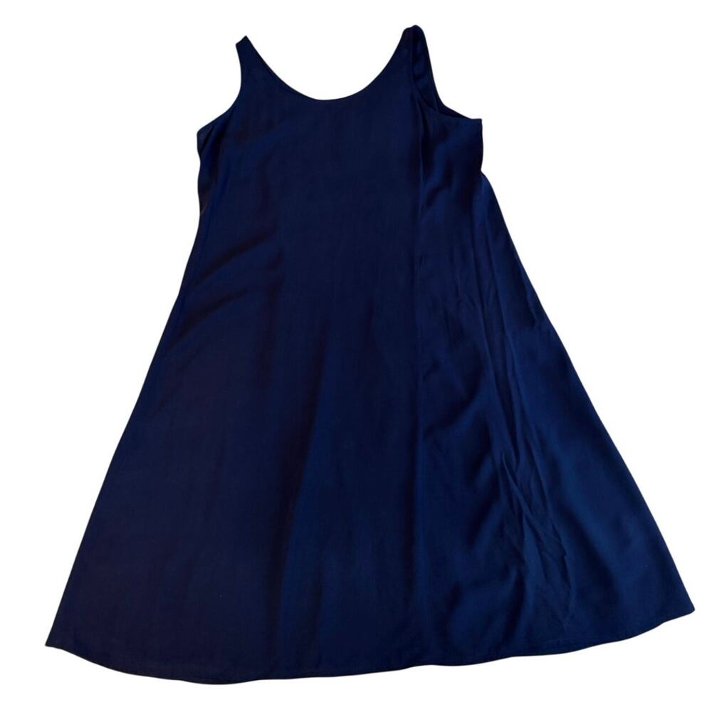 Eileen Fisher Silk Minimalist Classic Boho Sleeveless Shirt Dress PL Navy Blue